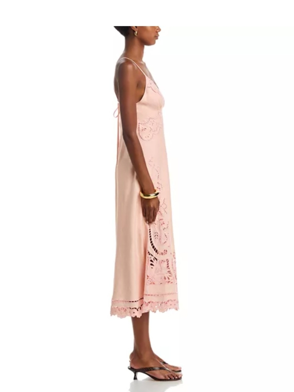 FARM Rio Blush Pink Eyelet-Detail Midi Dress - Picture 2 of 4